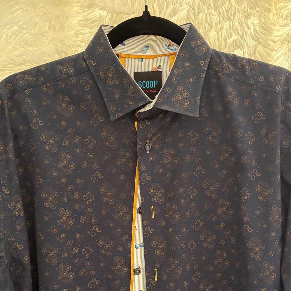 Navy Floral Casual Button Down Shirt